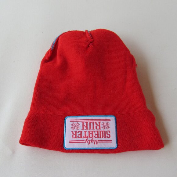 Ugly Sweater Run Winter Knit Pom-Pom Beanie Hat Unisex Adults One Size Blue/Red - Picture 3 of 6